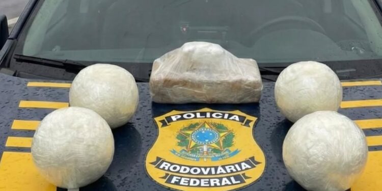 PRF intercepta ônibus na Fernão Dias e apreende mais de 5 kg de cocaína