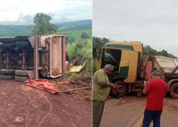Carreta tomba na BR-265 durante a madrugada