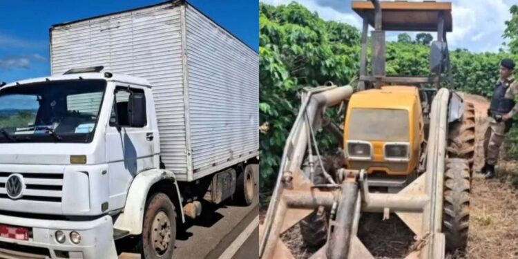 PM recupera dois tratores furtados na zona rural; Caminhão usado no crime foi apreendido