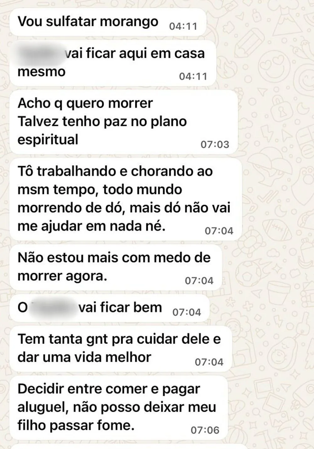 Mensagem enviada por Patrícia para uma prima