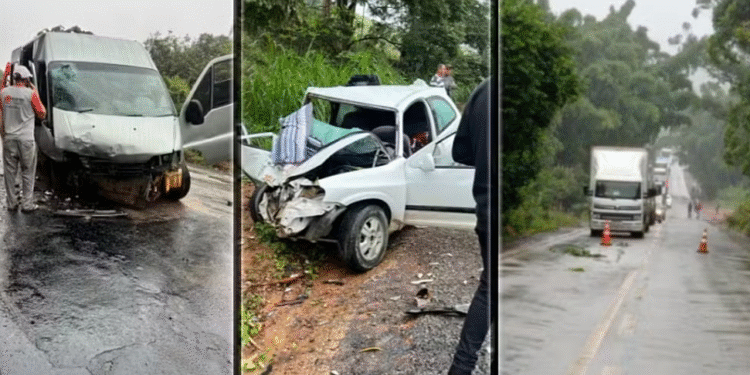 Batida violenta entre carro e van deixa quatro feridos na MG-179 ao amanhecer