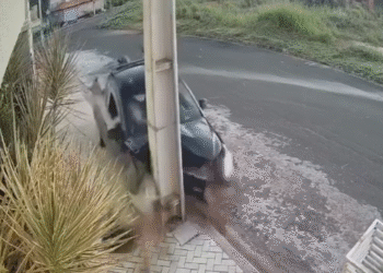 VÍDEO | Motorista perde controle e atinge poste em São José da Barra (MG)
