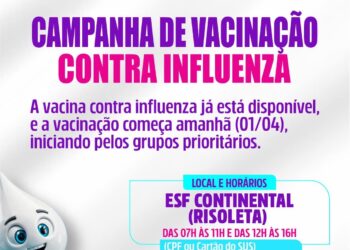 Campanha de vacinação contra a influenza começa nesta quarta-feira em Carmo do Rio Claro