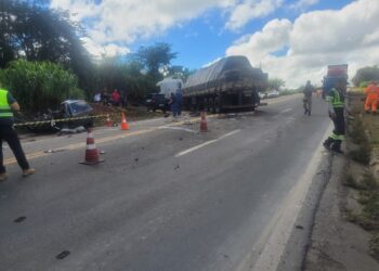 Mulher morre em colisão frontal entre carro e caminhão na BR-146, em Muzambinho