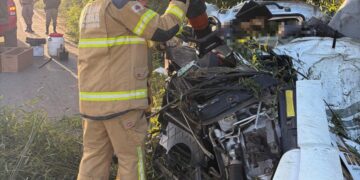 Motorista morre preso às ferragens após carreta tombar e atingir árvore na MG-290