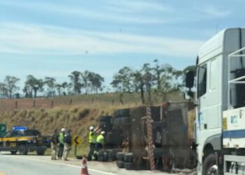 Homem morre após ser atingido por carga de madeira de carreta que tombou na BR-459