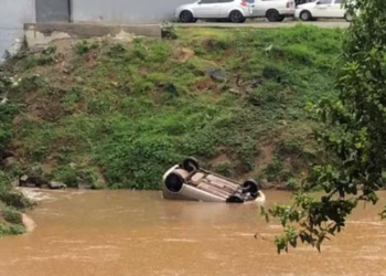 VÍDEO: Idoso fica ferido após carro cair em rio durante manobra em estacionamento