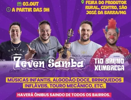 Festa das Crianças terá shows, brincadeiras e atrações gratuitas em São José da Barra