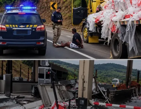 Caminhoneiro é preso após destruir cabine de pedágio e tentar fugir na Fernão Dias
