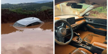 VÍDEO: Carro fica parcialmente submerso em estrada rural após deslizar em trecho alagado no feriado